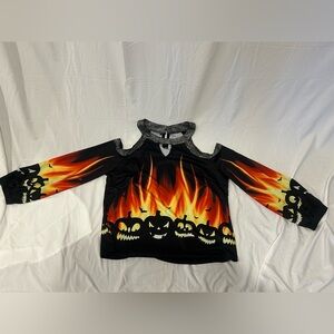 Halloween Flame Print Cold Shoulder Top